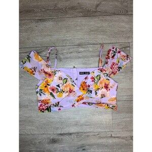 Lavender Floral Off Shoulder Crop Top Romantic Cottagecore Medium